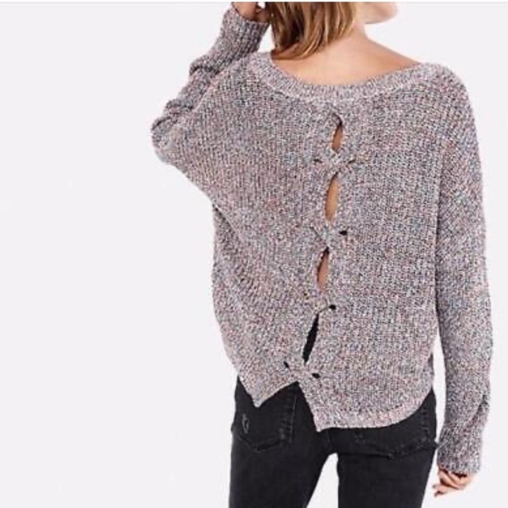 Express cable knit split back hi-lo multi-colored sweater